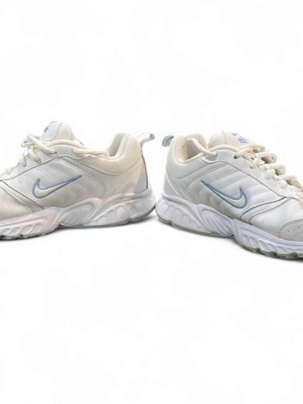 Almost Vintage Nike Women's White Sneakers with Light Blue Swoosh